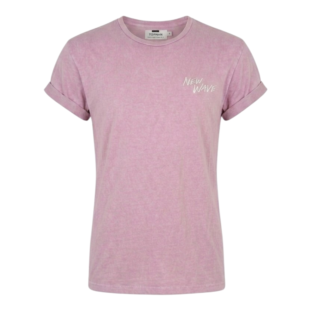 Topman Acid Wash "New Wave" Rolled Sleeve T-Shirt - Pu